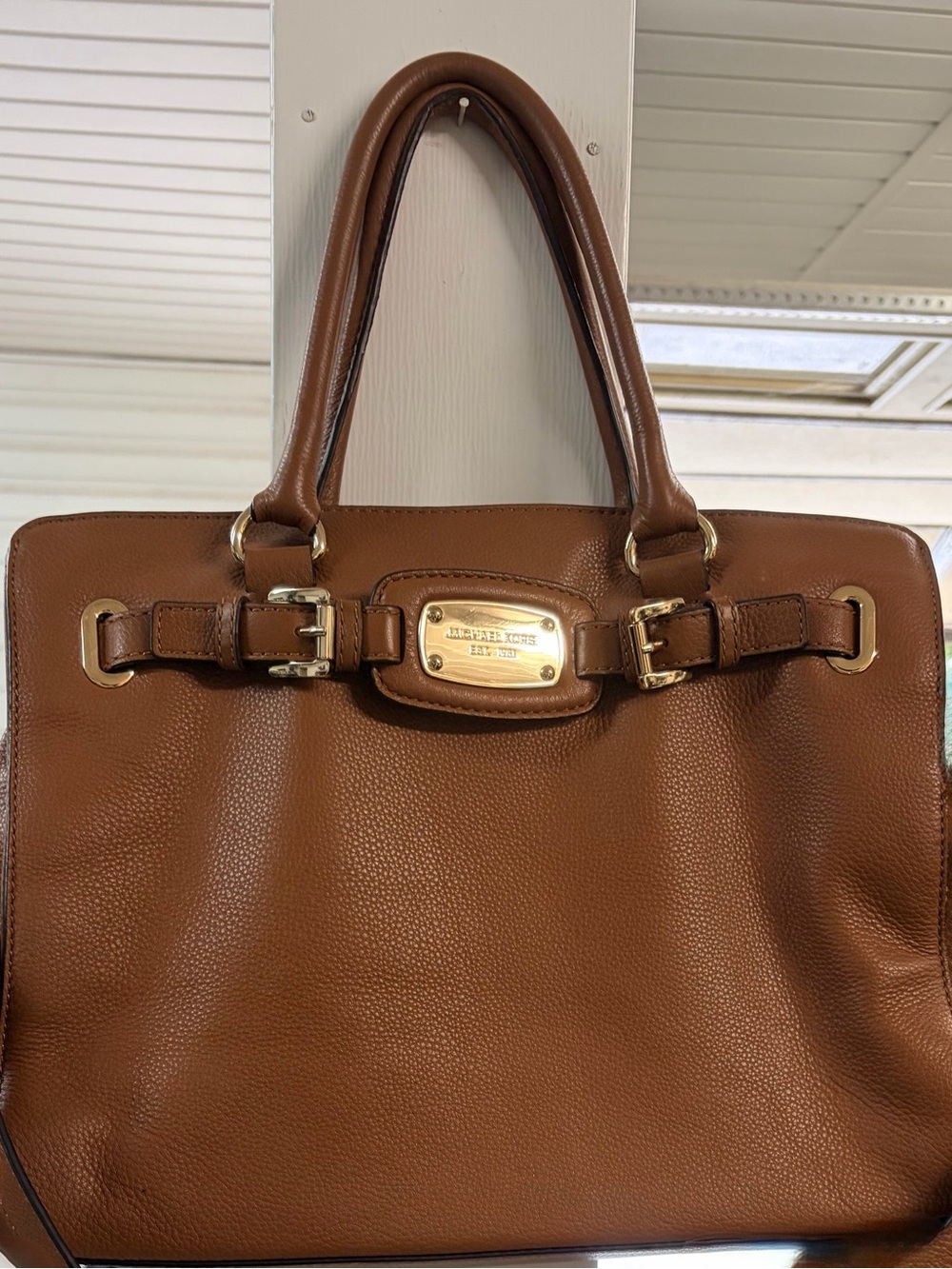 Michael Kors Cognac Pebbled Leather Satchel with Gold Hardware